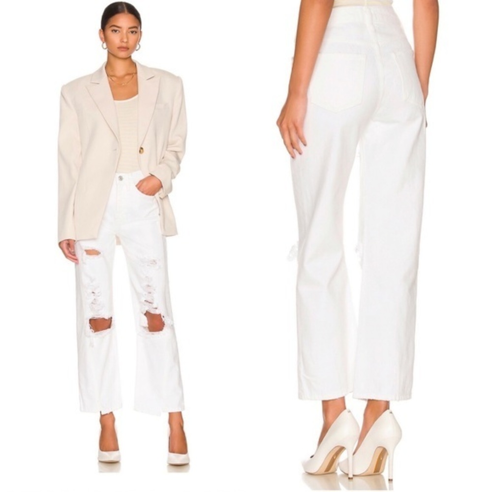 FRAME Le Jane Crop Mini Slit in Rumpled Blanc Destruct size 27 NWT